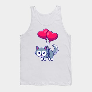 Cute Husky Dog Floating With Heart Balloons Tank Top
